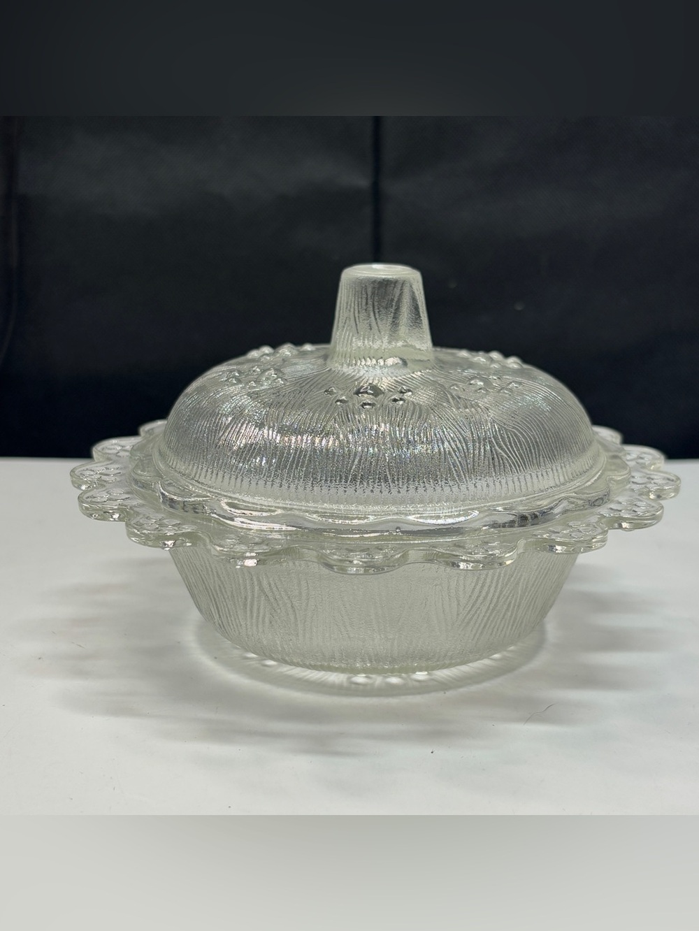 Vtg Italian Masserini Barocco Sugar Bowl & Lid Candy Dish Clear Glass Made Italy